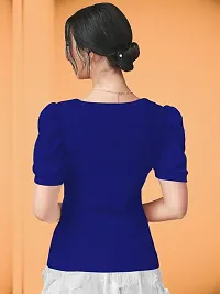 Casual Polyester Blend Puff Sleeves Asymmrtrical Neck Royal Blue Stylish Top (23 inches)-thumb1