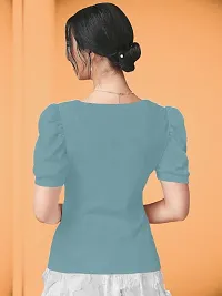 Casual Polyester Blend Puff Sleeves Asymmrtrical Neck Pista Stylish Top-thumb1