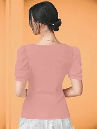 Casual Polyester Blend Puff Sleeves Asymmrtrical Neck Peach Stylish Top (23 inches)-thumb1