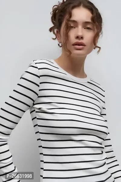 Casual Polyester Blend Round Neck Full Sleeves White Stylish Top