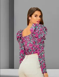 Casual Polyester Blend V-Neck Full Sleeves Floral Printed Pink Stylish Crop Top (17 inches)-thumb1