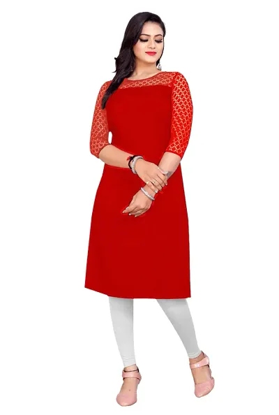 Dream Beauty Fashion Poly Net Straight Crepe Formal Casual Kurta/Kurti for Women and Girls