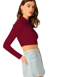 Women Polyester Blend Round Neck Full Sleeves Stylish Crop Top-thumb3