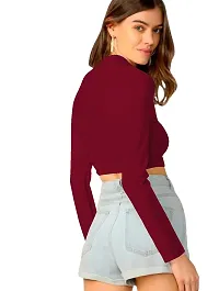 Women Polyester Blend Round Neck Full Sleeves Stylish Crop Top-thumb1