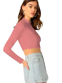 Women Polyester Blend Round Neck Full Sleeves Stylish Crop Top-thumb3