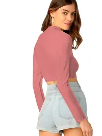 Women Polyester Blend Round Neck Full Sleeves Stylish Crop Top-thumb2