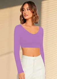 Women's Round High Neck Full Sleeves Stylish Crop Top-thumb1