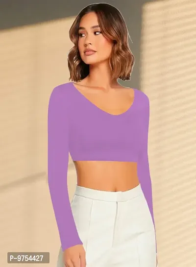 Women's Round High Neck Full Sleeves Stylish Crop Top-thumb2