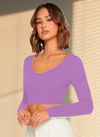 Women's Round High Neck Full Sleeves Stylish Crop Top-thumb3