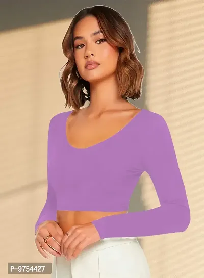 Women's Round High Neck Full Sleeves Stylish Crop Top-thumb4