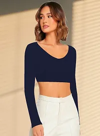 Women's Round High Neck Full Sleeves Stylish Crop Top-thumb1