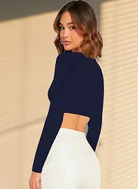 Women's Round High Neck Full Sleeves Stylish Crop Top-thumb4