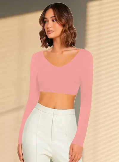 Women Casual Full Sleeves Polyster Crop Top