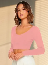 Women's Round High Neck Full Sleeves Stylish Crop Top-thumb2