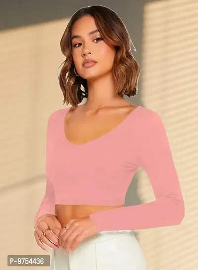 Women's Round High Neck Full Sleeves Stylish Crop Top-thumb3