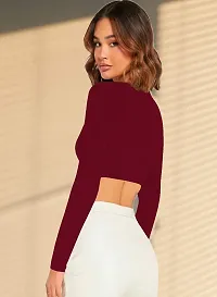 Women's Round High Neck Full Sleeves Stylish Crop Top-thumb1