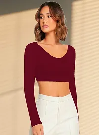 Women's Round High Neck Full Sleeves Stylish Crop Top-thumb2