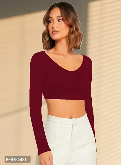 Women's Round High Neck Full Sleeves Stylish Crop Top-thumb3