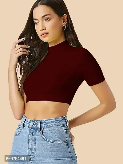 Dream Beauty Fashion Women's  Girl's Solid Full Sleeve Crop Top