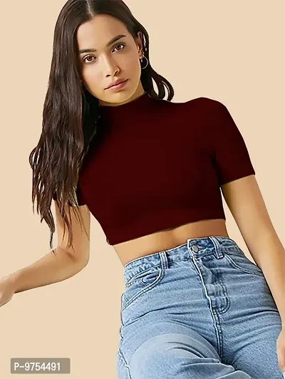 Dream Beauty Fashion Women's  Girl's Solid Full Sleeve Crop Top-thumb2