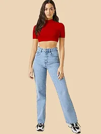 Dream Beauty Fashion Ribbed Short Sleeves Round Neck Polyster Blend Cut Out Crop Top (16 Inches)-thumb2