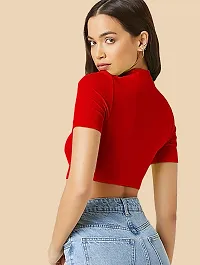 Dream Beauty Fashion Ribbed Short Sleeves Round Neck Polyster Blend Cut Out Crop Top (16 Inches)-thumb3