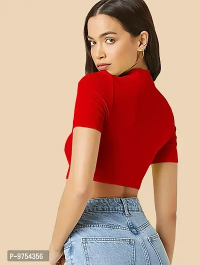 Dream Beauty Fashion Ribbed Short Sleeves Round Neck Polyster Blend Cut Out Crop Top (16 Inches)-thumb4