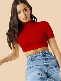 Dream Beauty Fashion Ribbed Short Sleeves Round Neck Polyster Blend Cut Out Crop Top (16 Inches)-thumb1