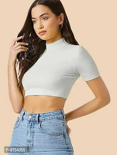 Dream Beauty Fashion Ribbed Short Sleeves Round Neck Polyster Blend Cut Out Crop Top (16 Inches)-thumb0