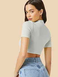 Dream Beauty Fashion Ribbed Short Sleeves Round Neck Polyster Blend Cut Out Crop Top (16 Inches)-thumb1