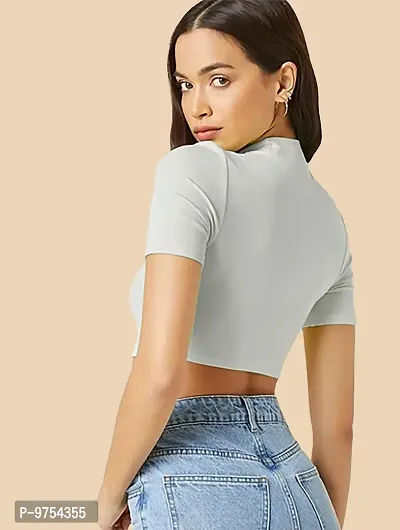 Dream Beauty Fashion Ribbed Short Sleeves Round Neck Polyster Blend Cut Out Crop Top (16 Inches)-thumb2