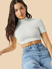 Dream Beauty Fashion Ribbed Short Sleeves Round Neck Polyster Blend Cut Out Crop Top (16 Inches)-thumb3