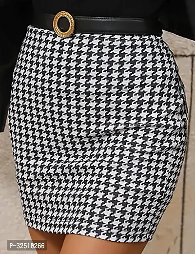 Casual Polyester Blend Houndshooth Print Stylish Mini Skirt For Women (17Inches)-thumb5