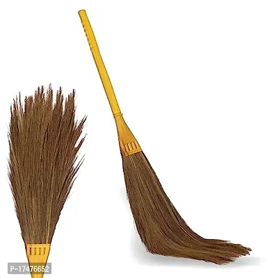 Premium Quality Jumbo Plastic Five Finger Handle Broom Stick- Zero Dust Grass Broom- Home And Floor Jadhu Cleaning -Multi Use Office Purpose- Natural Mizoram Grass-thumb0