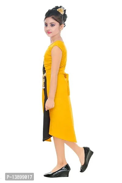 Fabulous Golden Yellow Cotton Blend Stylish  A-Line Dress For Girls-thumb2