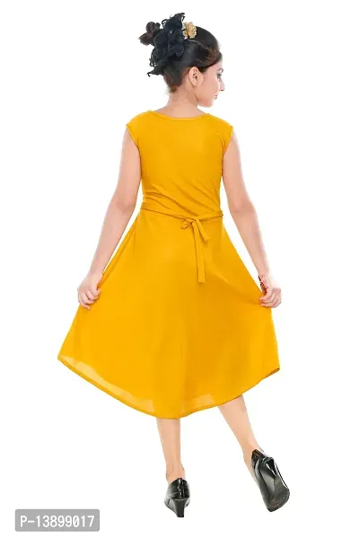 Fabulous Golden Yellow Cotton Blend Stylish  A-Line Dress For Girls-thumb3