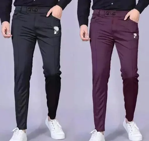 Best Selling Cotton Spandex Casual Trousers For Men Pack of 2