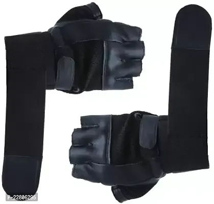 Leather Gym Glove With Wrist Support And Fitness Glovesnbsp;nbsp;(Black)-thumb0