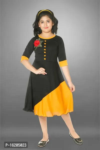 Classic Cotton Blend Solid Dresses for Kids Girls-thumb0