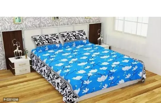 Beautiful Glace Cotton Double  Bedsheet with 2 Pillowcovers-thumb0