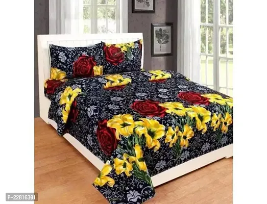 Beautiful Glace Cotton Double  Bedsheet with 2 Pillowcovers-thumb0