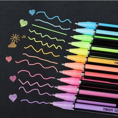 NEW  Neon Pens Set Good Gift For Coloring Kids Sketching Painting Drawing (Pastel Neon Pen) (Set Of 12)