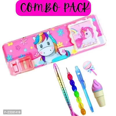 NEW UNICORN CALCULATOR PENCIL BOX WITH CUTE FISH PEN AND CHEATING PEN AND PENCIL WITH HIGHLIGHTER AND ERASER