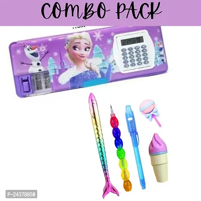 NEW FROZEN  THEAM GEOMETRY WITH FISH PEN RAINBOW  MOTI PENCIL CHEATING PEN SOFTY HIGHLIGHTER  AND ERASER