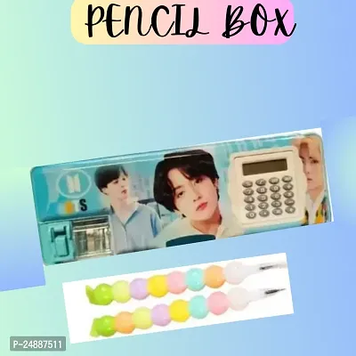 NEW BTS PENCIL BOX  WITH CALCULATOR AND 2 PERAL SHAPE PEN-thumb0