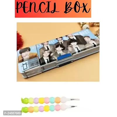 NEW BTS PENCIL BOX  WITH LIGHT AND 2 PERAL SHAPE PEN