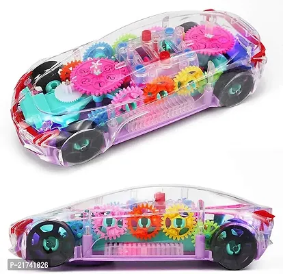 360 Degree Bump  Go ABS Plastic Rotating Concept Racing Car with 3D Flashing Led Lights  Music for Kids -Transparent  (Multicolor)-thumb0