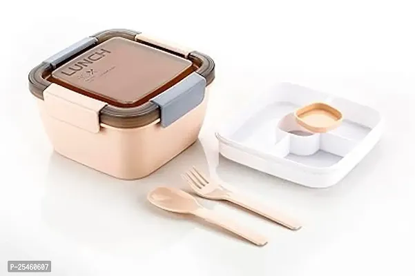 Durable Lunch Box With Center Sauce Holder Container And Spoon-Fork 4 Containers Lunch Box Skin Colour