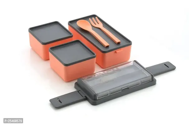 Durable Lunch Box For Kids, School And Office With A Fork, A Spoon And A Pair Of Chopsticks -Orange-thumb0