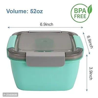 Durable Lunch Box With Center Sauce Holder Container And Spoon-Fork 4 Containers Lunch Box Blue-thumb0